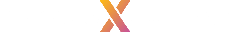 Disease X Journey Logo - White sans-serif type with enlarged letter X in middle with orange-pink gradient